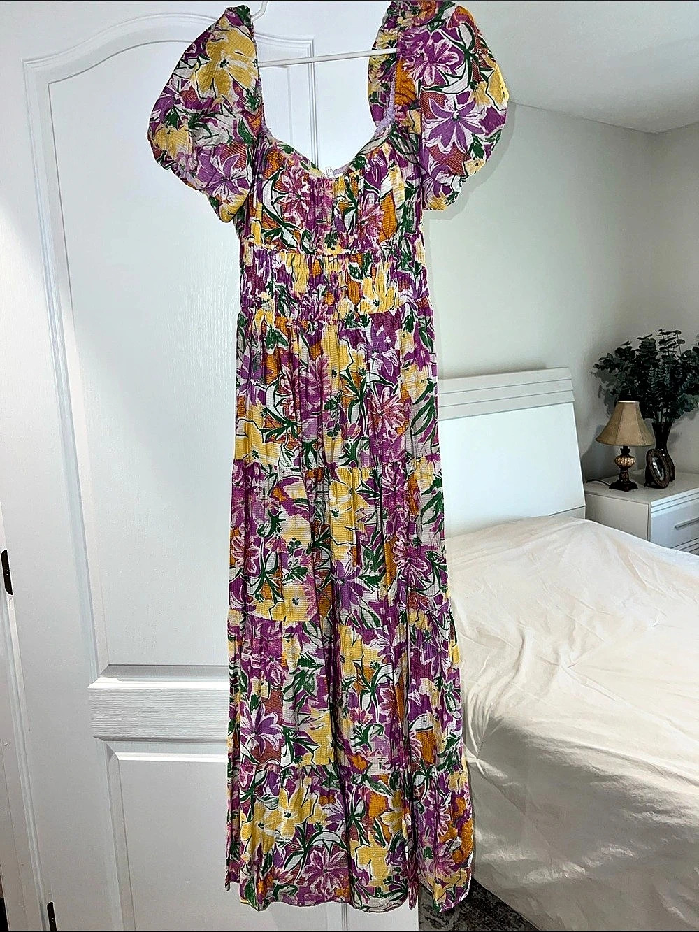 ASTR The Label Florentina Floral Tiered Maxi Dress Purple & Yellow Small